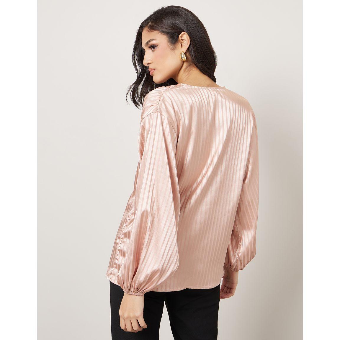 Styli Striped Pattern Volume Sleeve Satin Blouse-women-clothing-shirtsandblouses-blouses-image-5