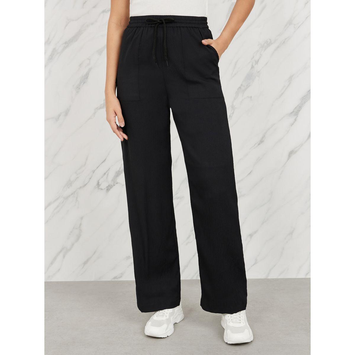 بنطال بارجل مستقيمة وخصر مطاطي مع جيوب-women-clothing-bottoms-trousers-image-1