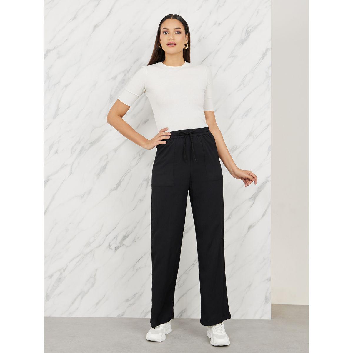 بنطال بارجل مستقيمة وخصر مطاطي مع جيوب-women-clothing-bottoms-trousers-image-2