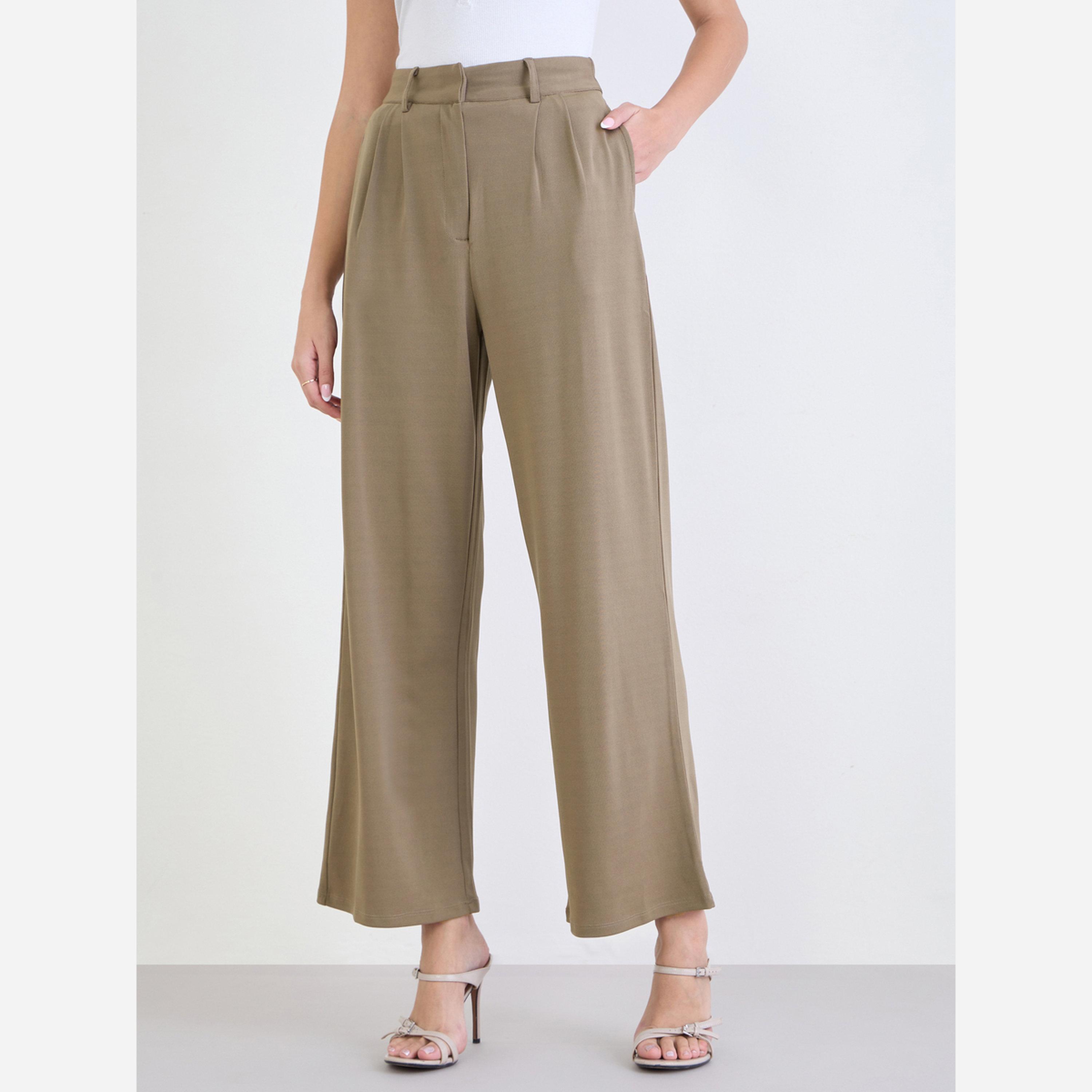 ستايلي - بنطال نسائي لون بني واسع الساقين-women-clothing-bottoms-trousers-image-1