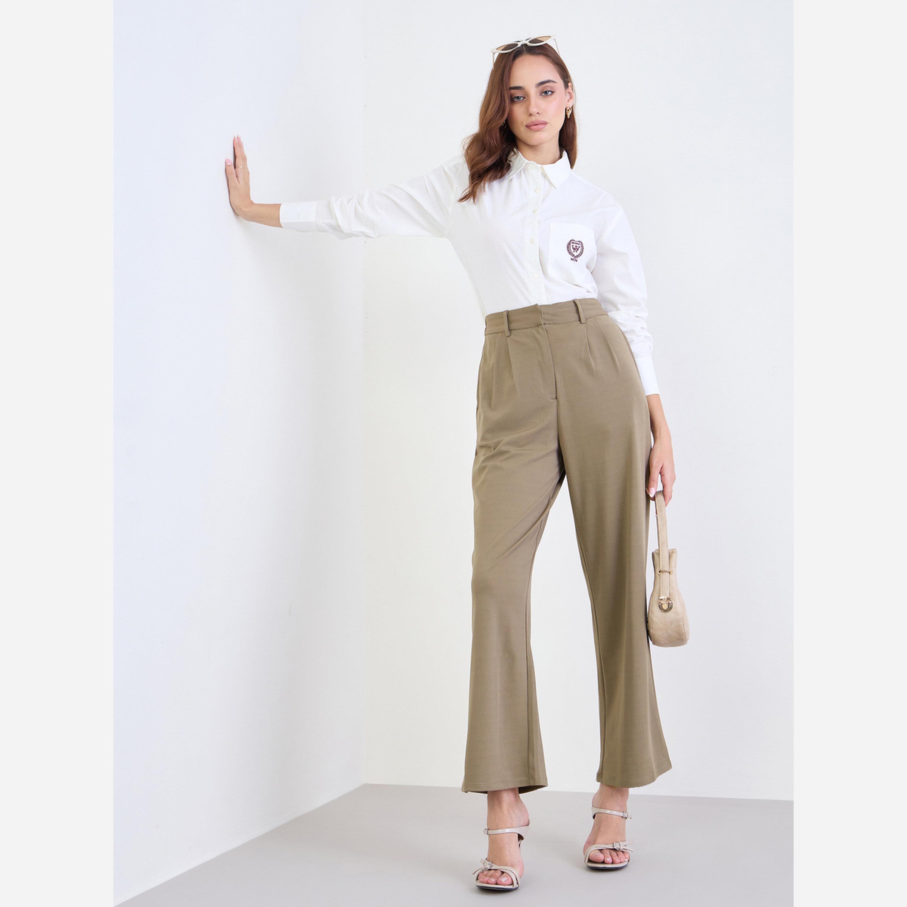 ستايلي - بنطال نسائي لون بني واسع الساقين-women-clothing-bottoms-trousers-image-2
