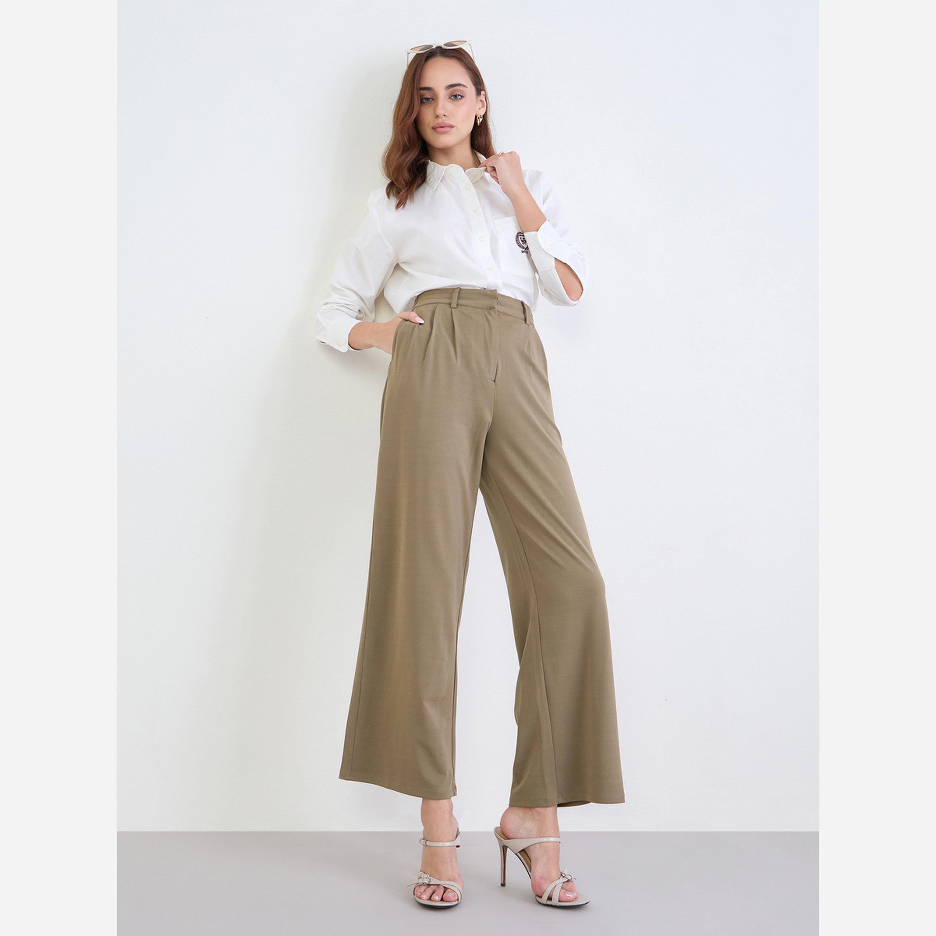 ستايلي - بنطال نسائي لون بني واسع الساقين-women-clothing-bottoms-trousers-image-3