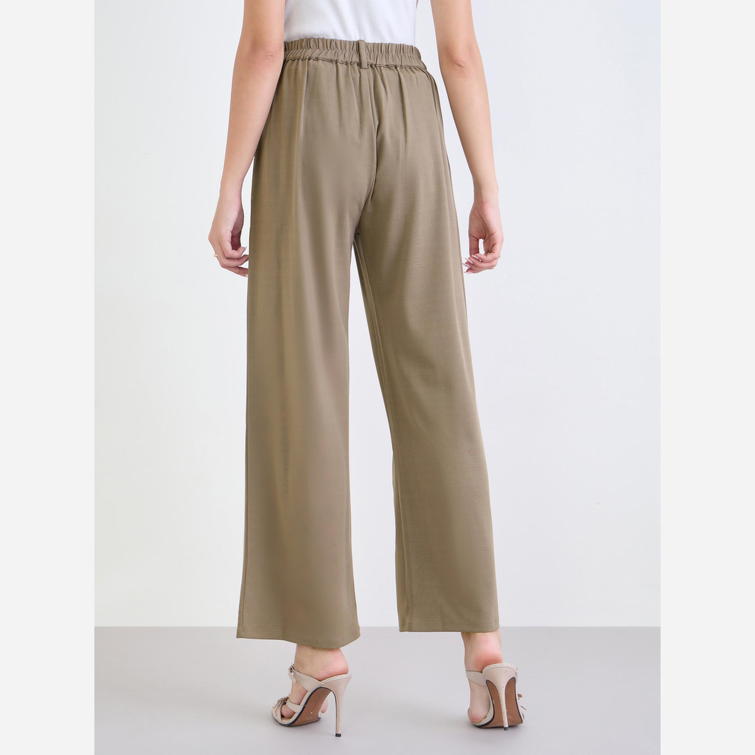 ستايلي - بنطال نسائي لون بني واسع الساقين-women-clothing-bottoms-trousers-image-4