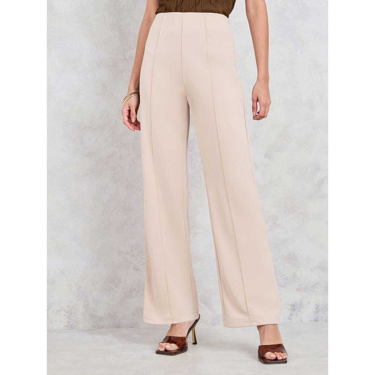 بنطال بونتي بقصة مستقيمة وحزوز-women-clothing-bottoms-trousers-image-1