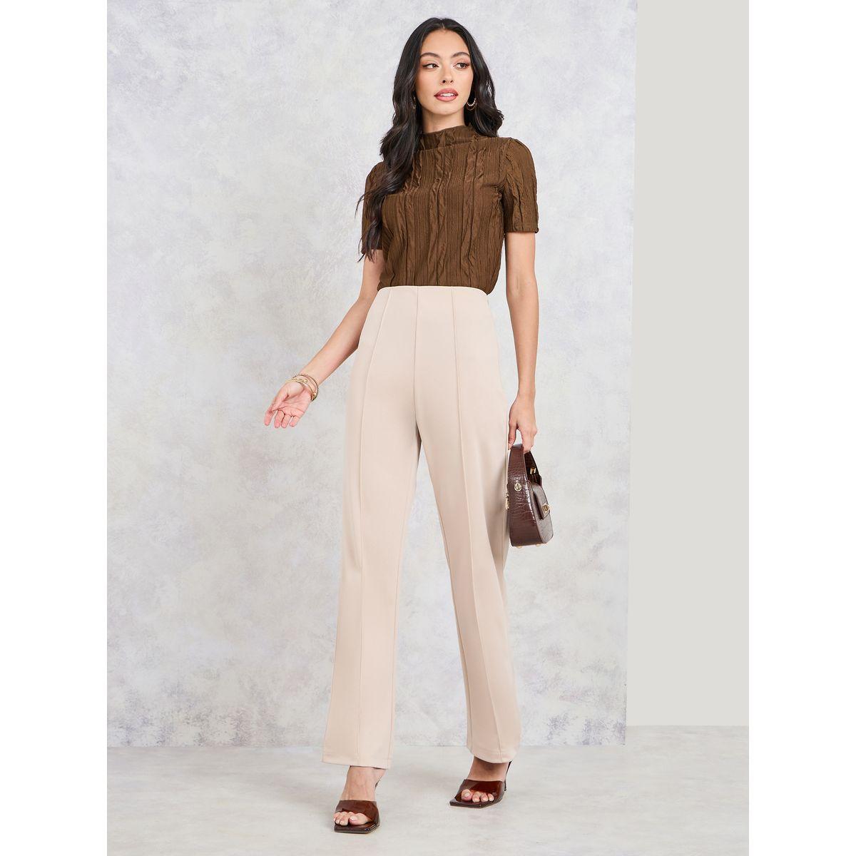 بنطال بونتي بقصة مستقيمة وحزوز-women-clothing-bottoms-trousers-image-2