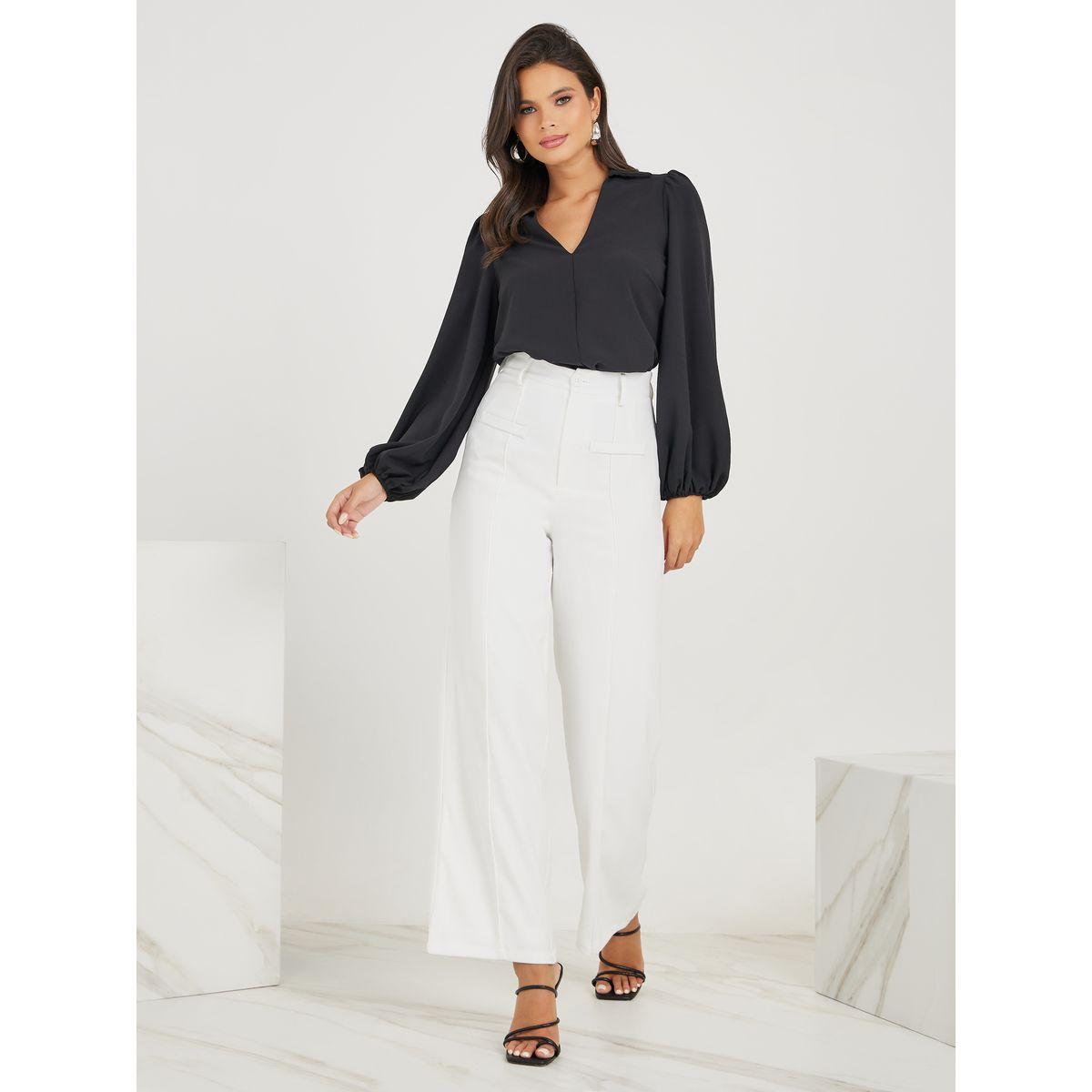 Styli V Neck Cutaway Collar Balloon Sleeves Shirt-women-clothing-shirtsandblouses-shirts-image-2