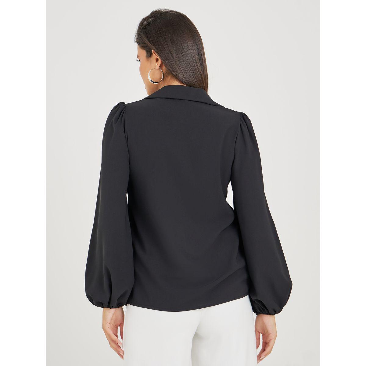 Styli V Neck Cutaway Collar Balloon Sleeves Shirt-women-clothing-shirtsandblouses-shirts-image-5