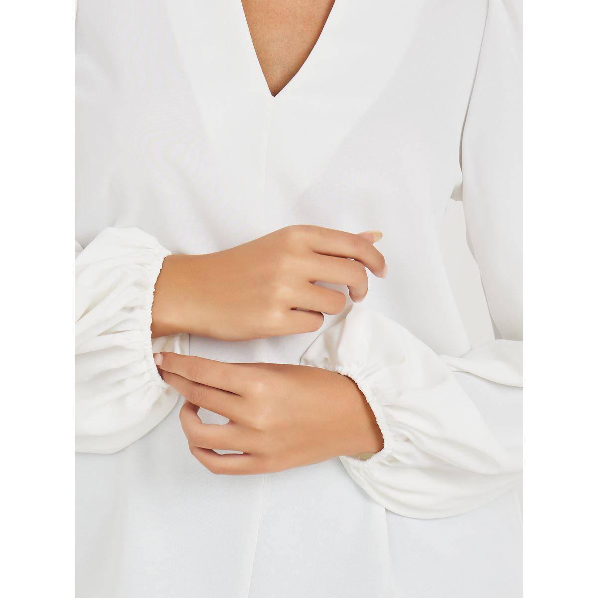 Styli V Neck Cutaway Collar Balloon Sleeves Shirt-women-clothing-shirtsandblouses-shirts-image-4