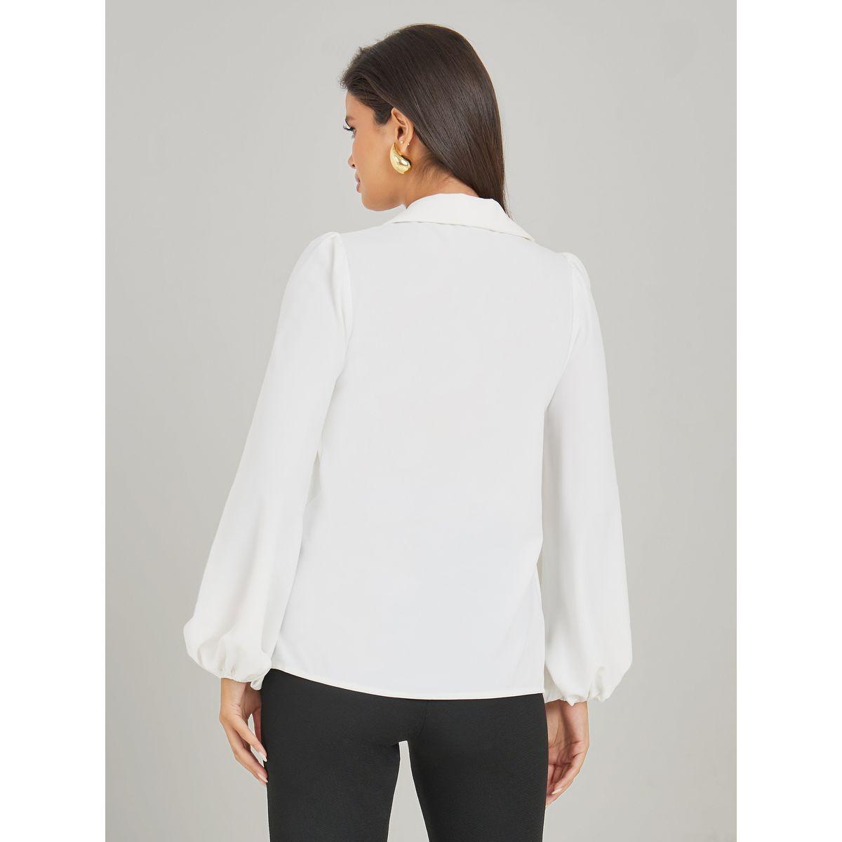 Styli V Neck Cutaway Collar Balloon Sleeves Shirt-women-clothing-shirtsandblouses-shirts-image-5