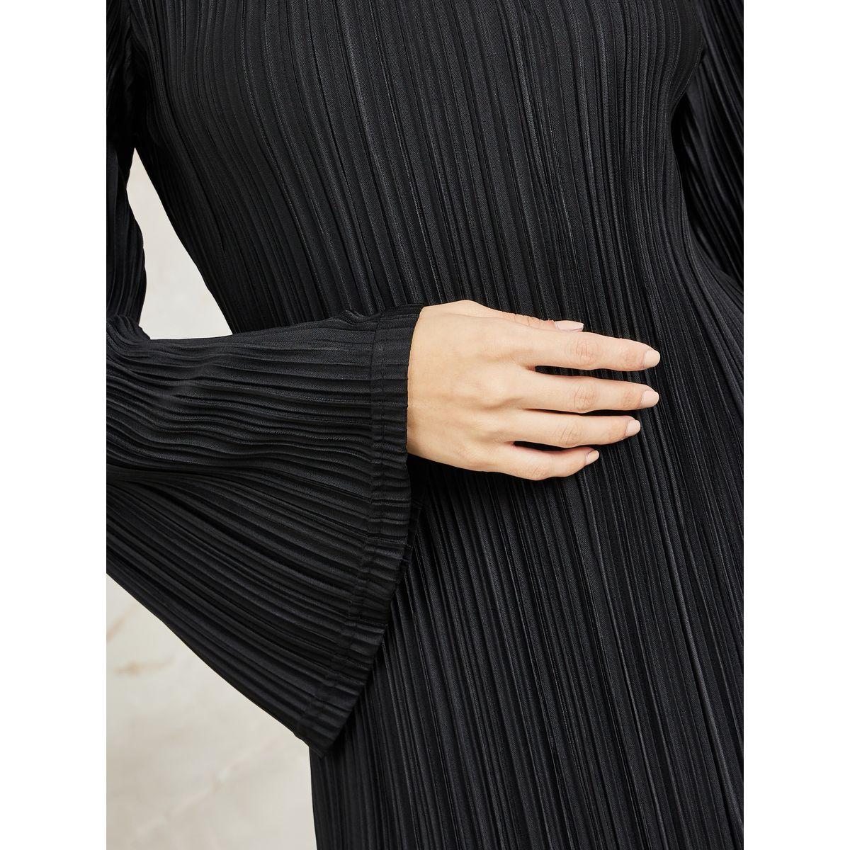 Styli Plisse Knee Length Dress with Bell Sleeve-women-clothing-dresses-image-3