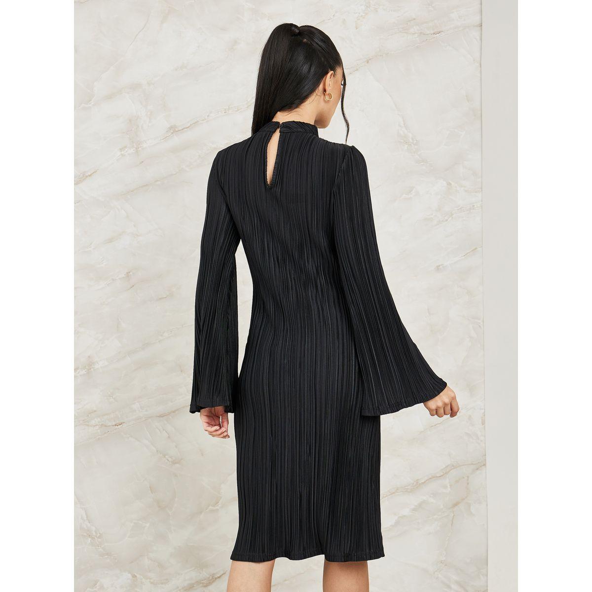 فستان بليسيه بطول الركبة واكمام جرس-women-clothing-dresses-image-4