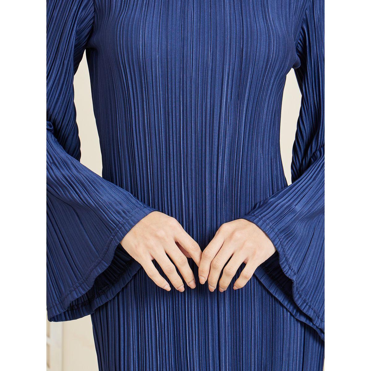 Styli Plisse Knee Length Dress with Bell Sleeve-women-clothing-dresses-image-3