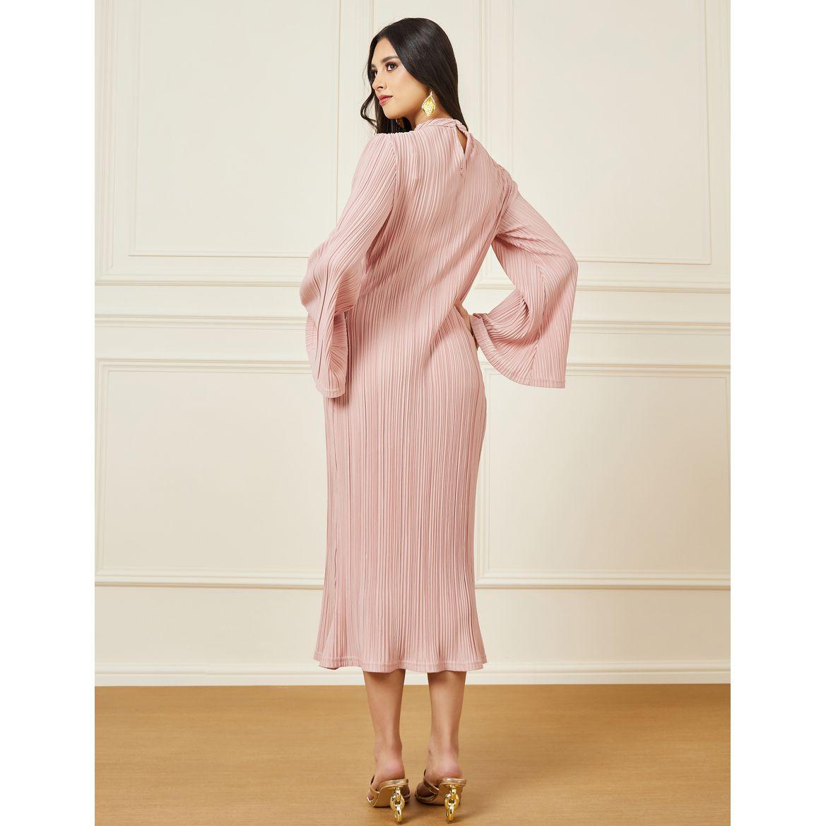 فستان ميدي بليسيه بأكمام فلوت-women-clothing-dresses-image-4