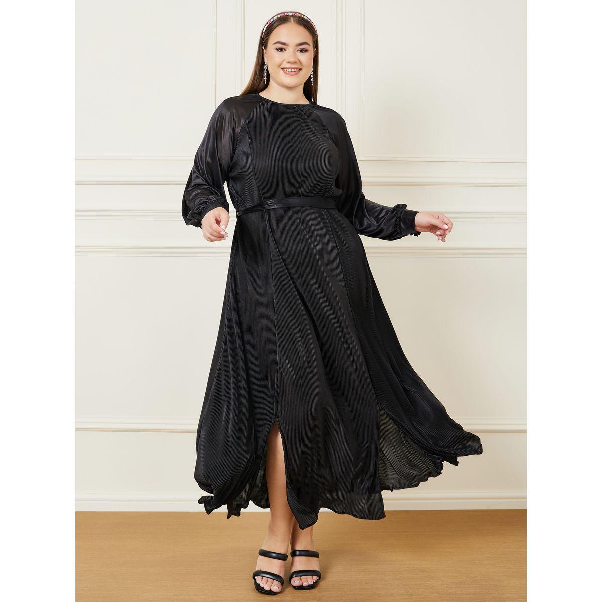 Styli Plus Plisse Maxi Dress with Tie Belt-women-clothing-dresses-image-1