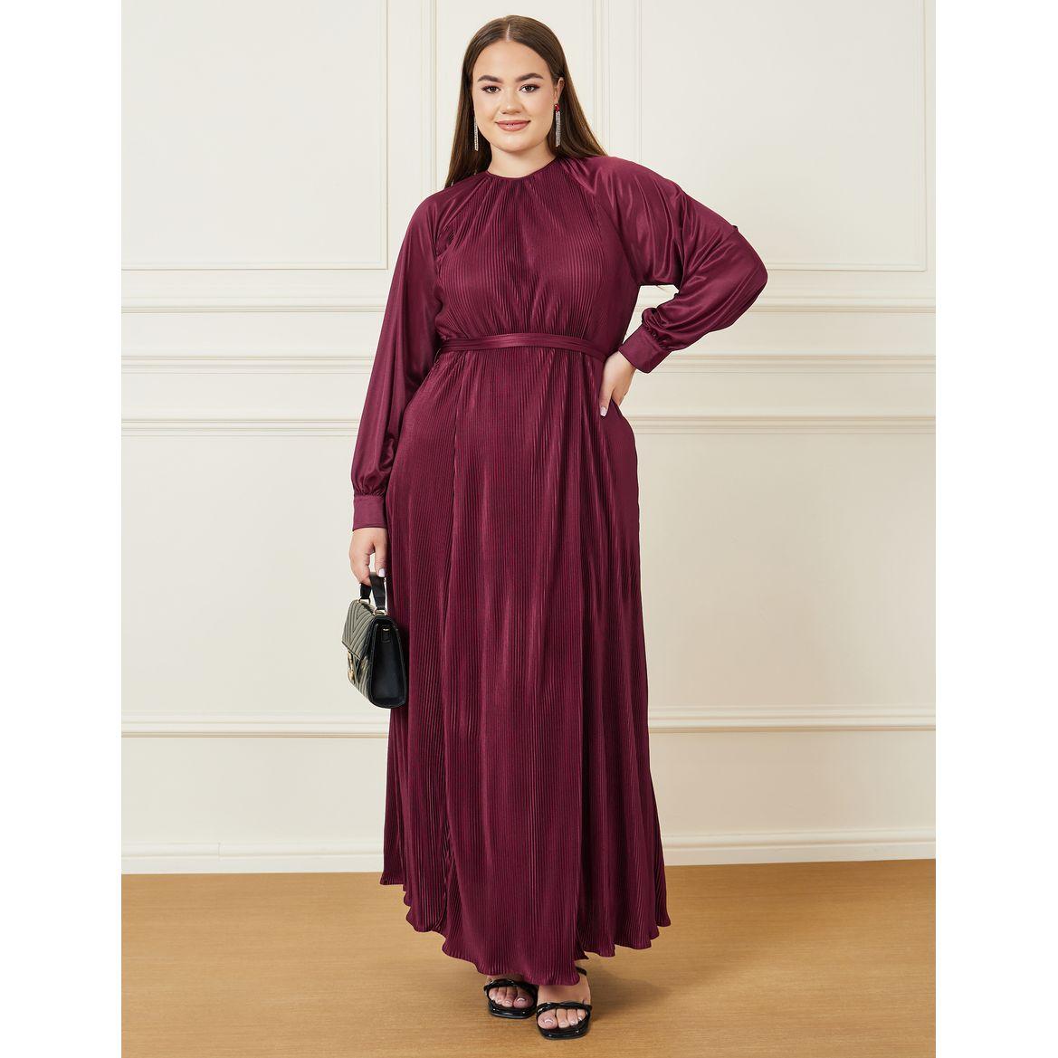 Styli Plus Plisse Maxi Dress with Tie Belt-women-clothing-dresses-image-1