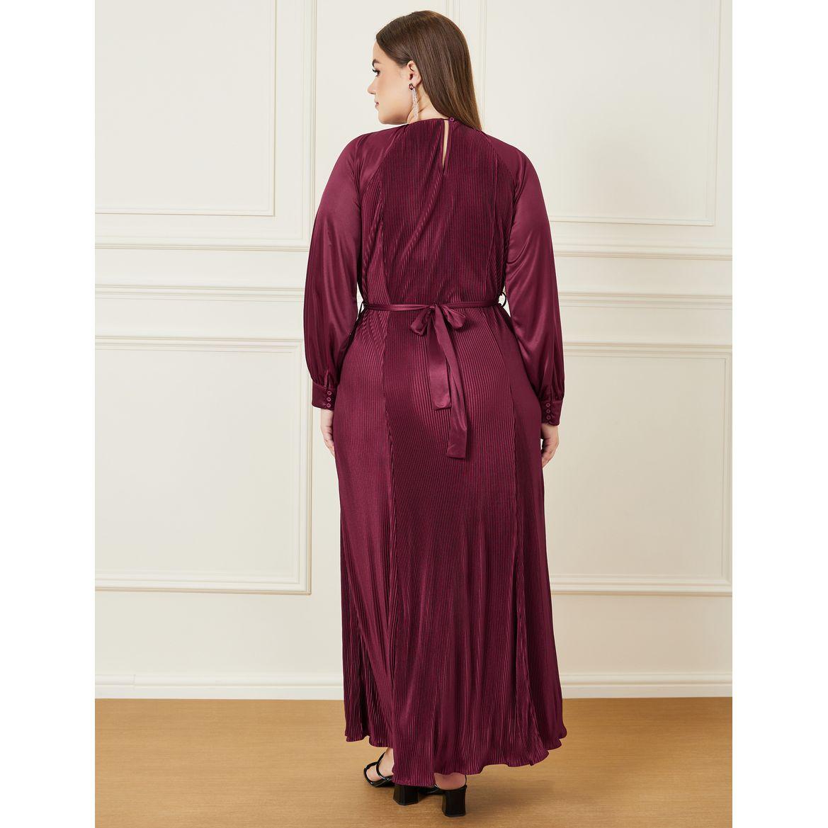Styli Plus Plisse Maxi Dress with Tie Belt-women-clothing-dresses-image-5