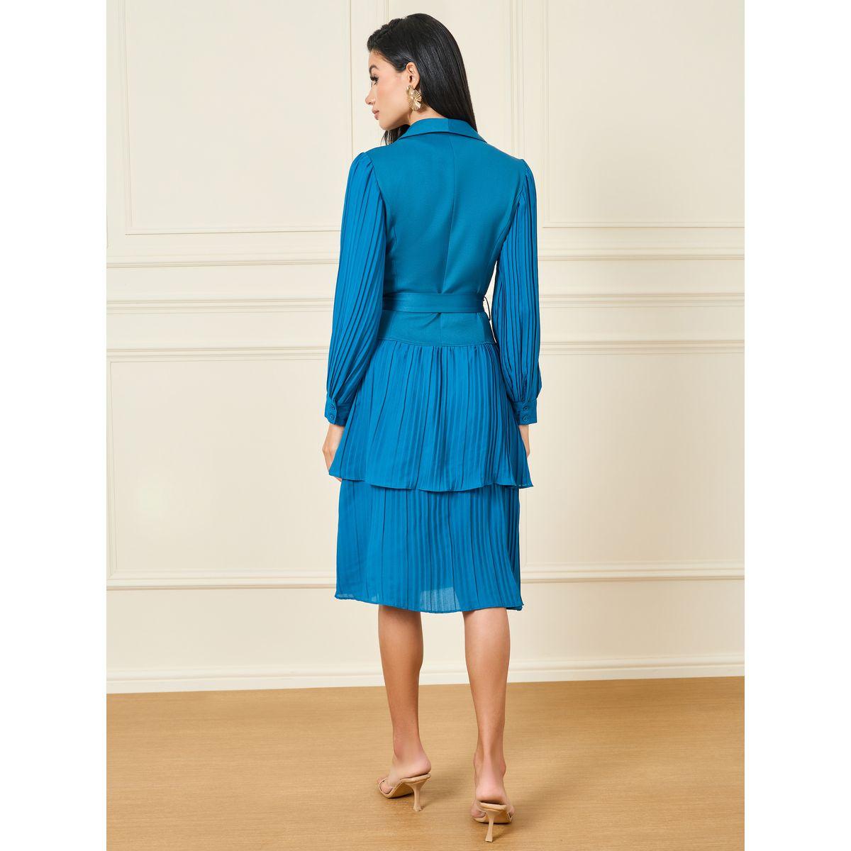 Styli Pleated Detail Belted Blazer Midi Dress-women-clothing-dresses-image-4