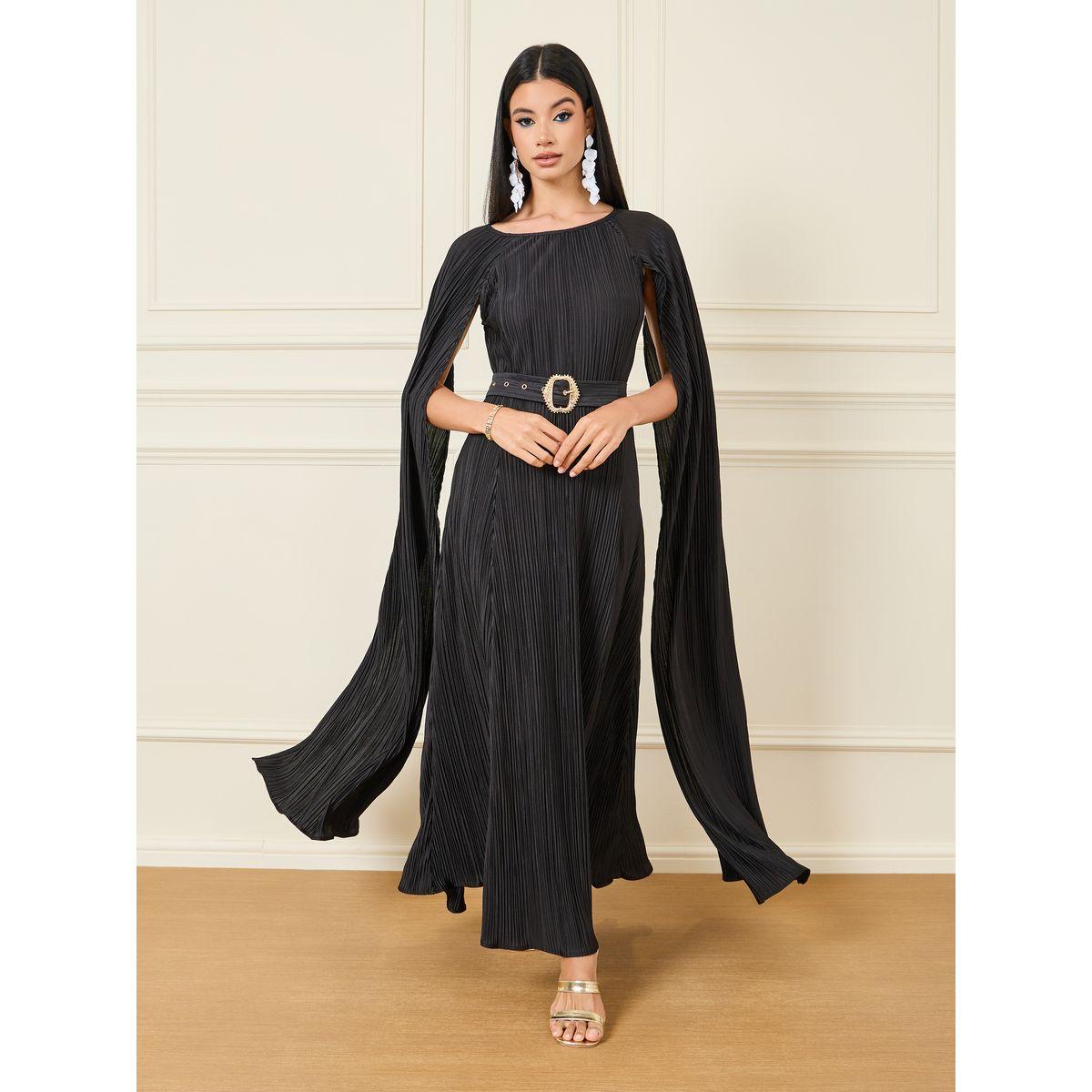 فستان طويل بأكمام مشقوقة وحزام-women-clothing-dresses-image-1