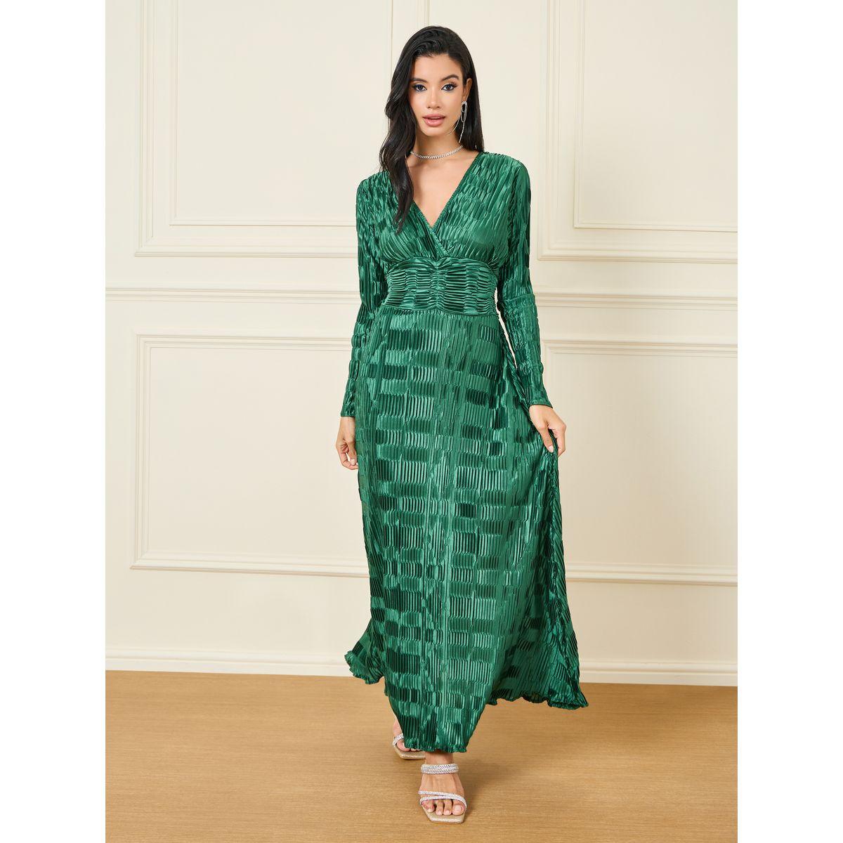Styli Textured  V Neck Maxi Dress-women-clothing-dresses-image-1