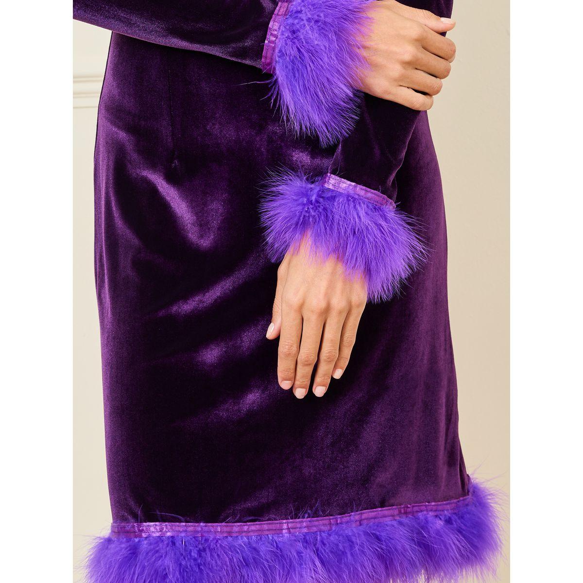 فستان بطول الركبة مزين بريش صناعي-women-clothing-dresses-image-3