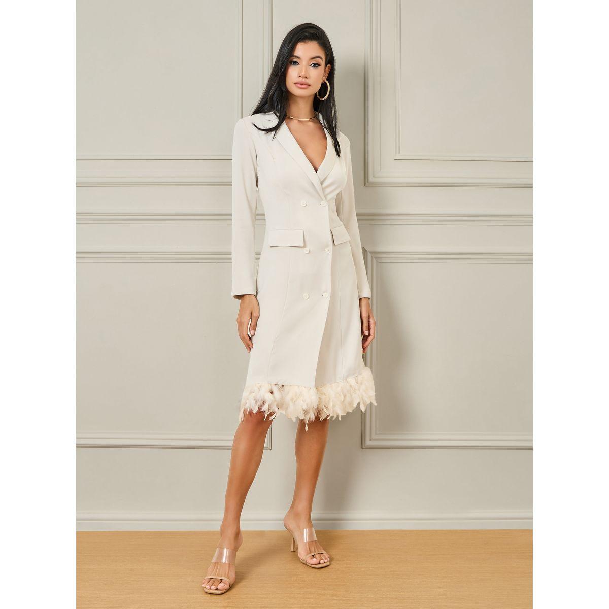 Styli Faux Feather Hem Blazer Knee Length Dress-women-clothing-dresses-image-2