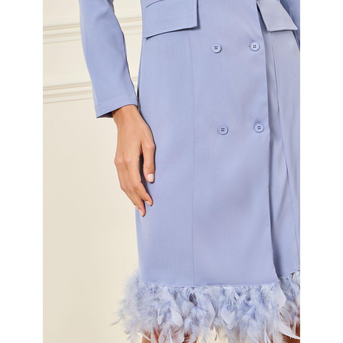 Styli Faux Feather Hem Blazer Knee Length Dress-women-clothing-dresses-image-3