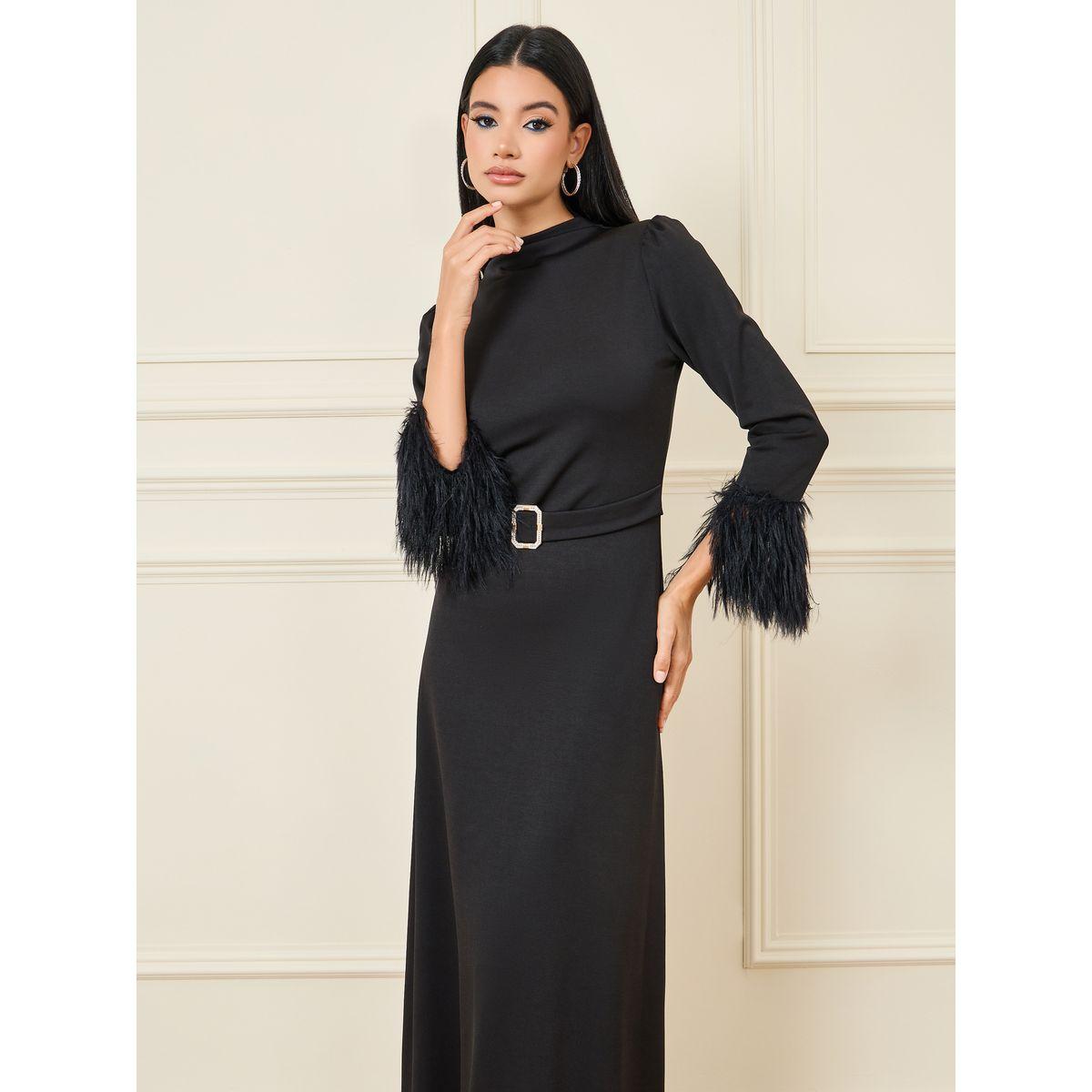 فستان طويل مزين بريش صناعي-women-clothing-dresses-image-2