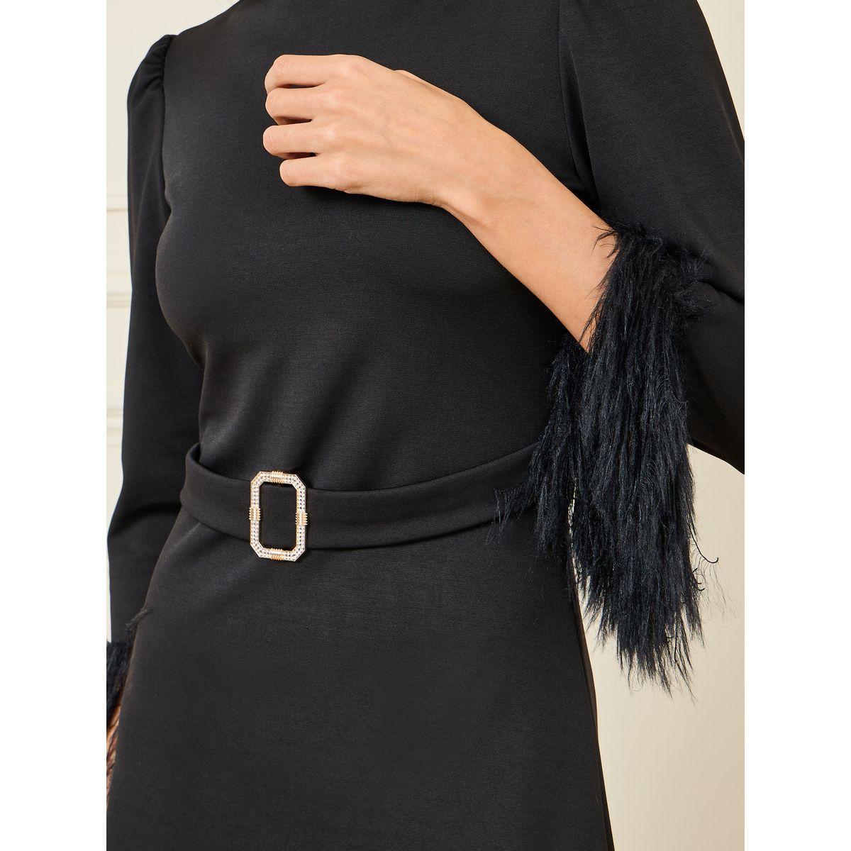 فستان طويل مزين بريش صناعي-women-clothing-dresses-image-3