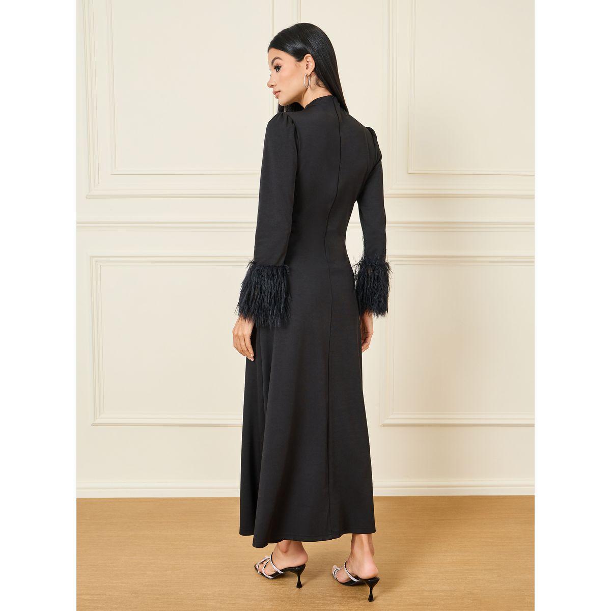 فستان طويل مزين بريش صناعي-women-clothing-dresses-image-4