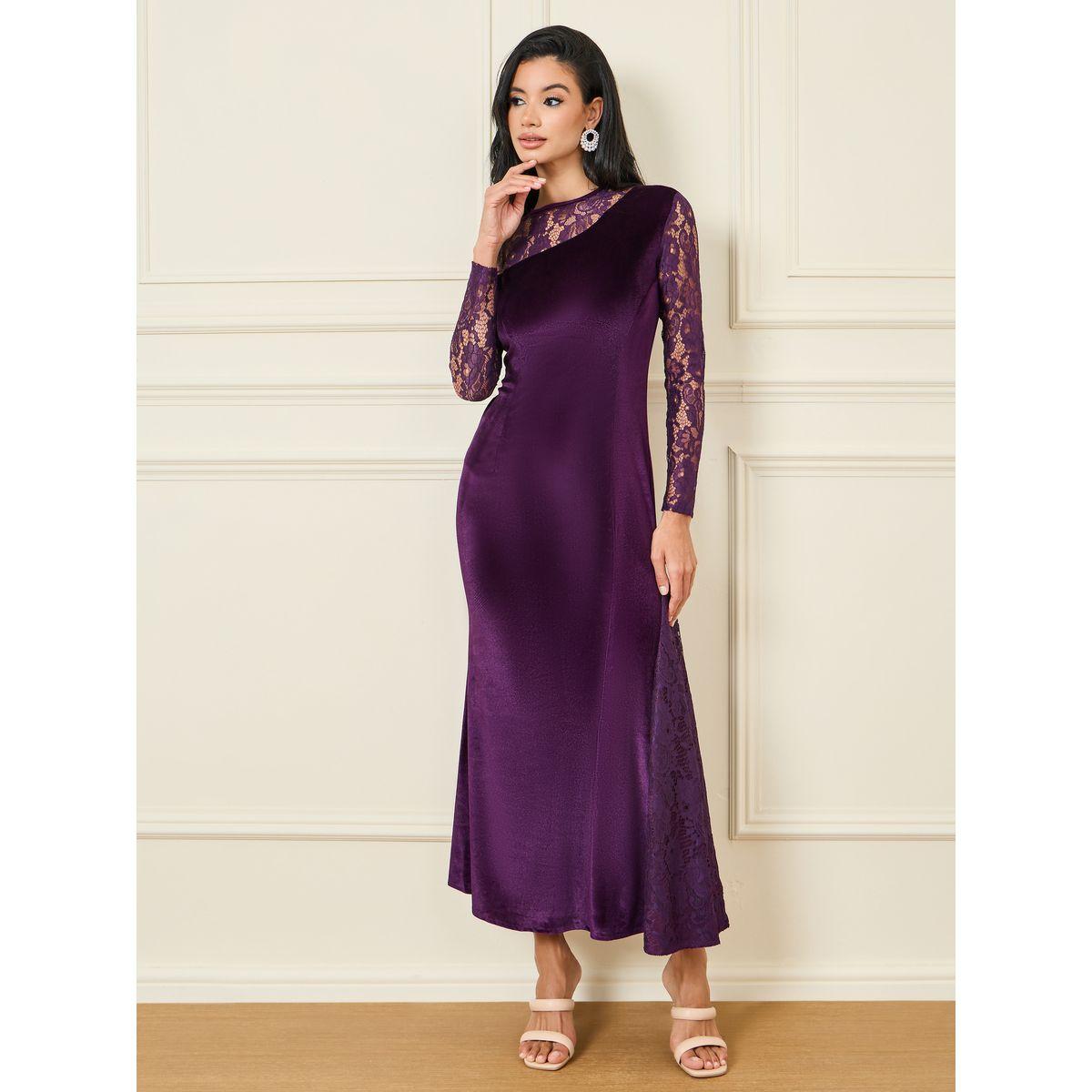 Styli Velvet Lace Detail Sheath Maxi Dress-women-clothing-dresses-image-1