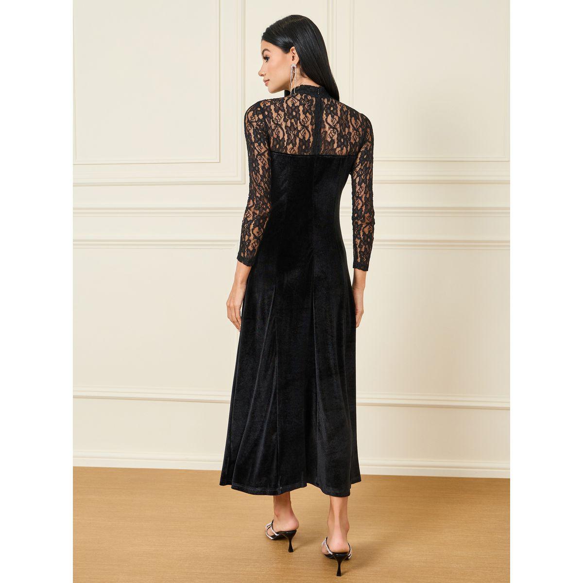 Styli Velvet Lace Sheer High Neck Sheath Maxi Dress-women-clothing-dresses-image-4