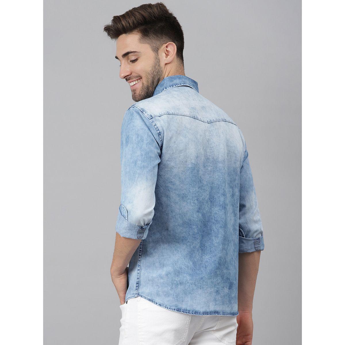 Dennis Lingo Washed Denim Casual Shirt with Flap Pockets-men-clothing-shirts-image-3