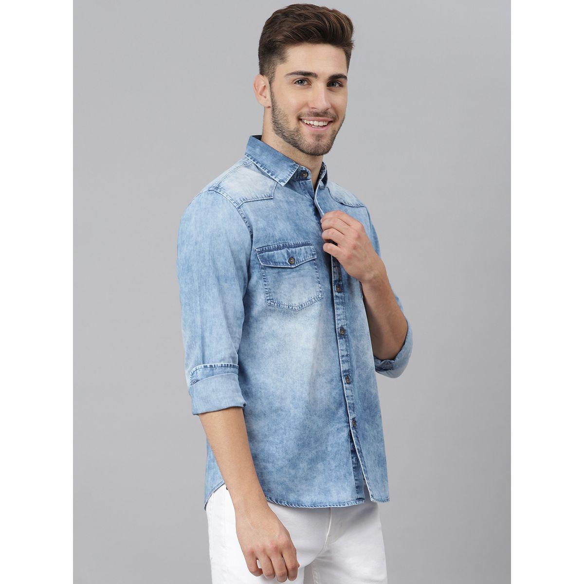 Dennis Lingo Washed Denim Casual Shirt with Flap Pockets-men-clothing-shirts-image-4