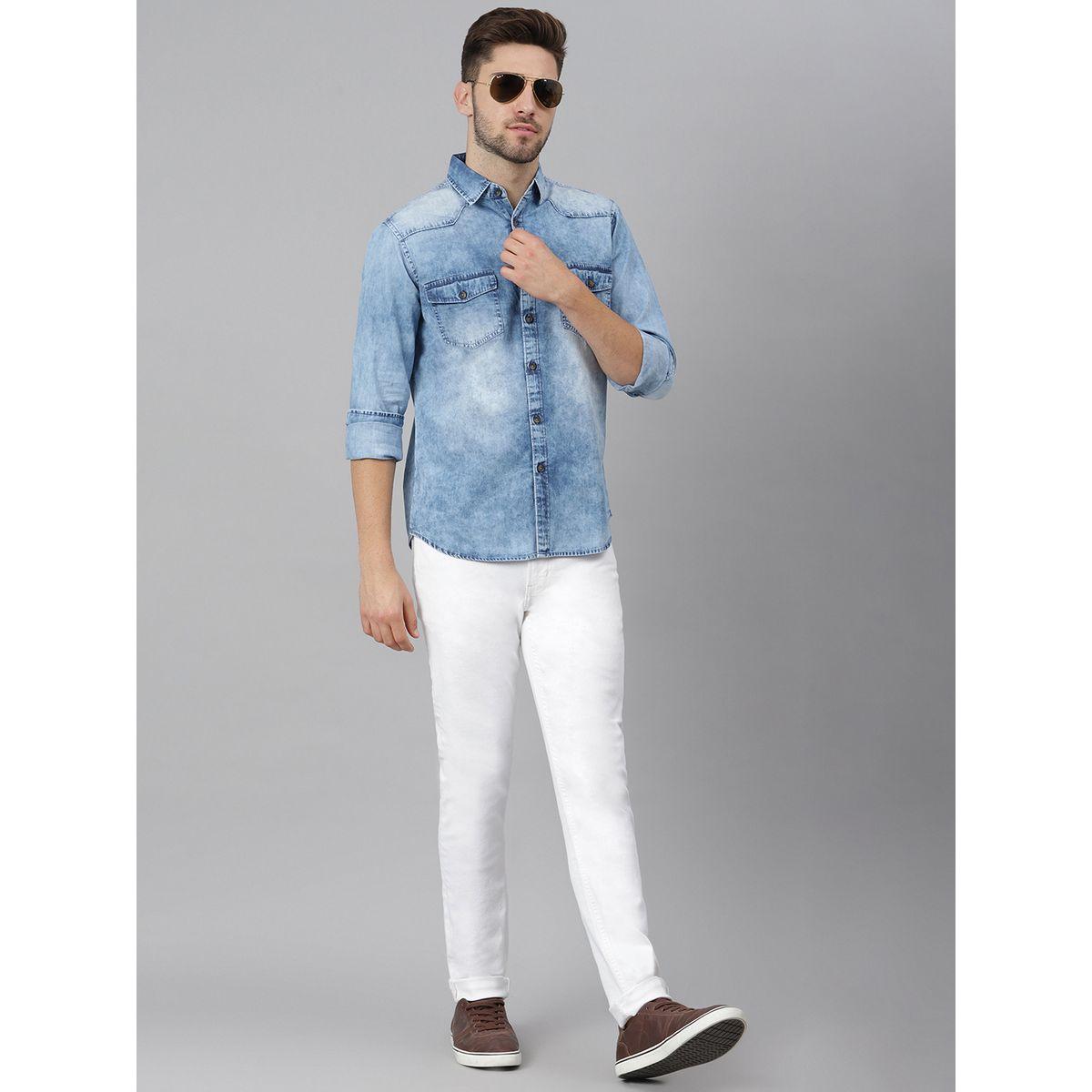 Dennis Lingo Washed Denim Casual Shirt with Flap Pockets-men-clothing-shirts-image-5