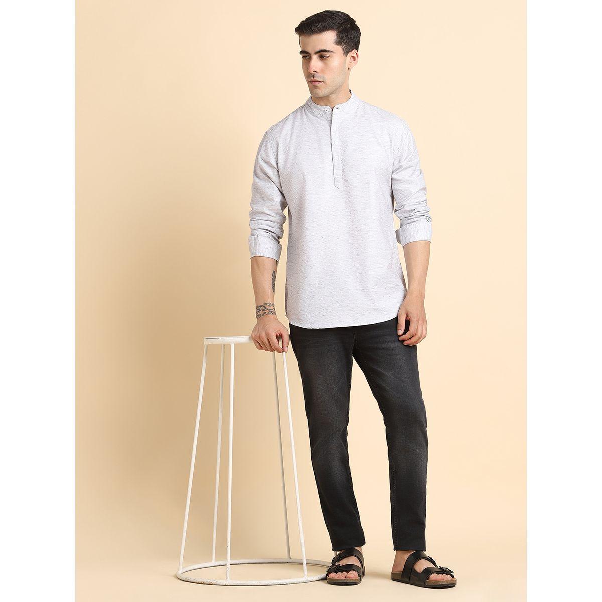 Dennis Lingo Mandarin Collar Casual Shirt with Button Placket-men-clothing-shirts-image-1