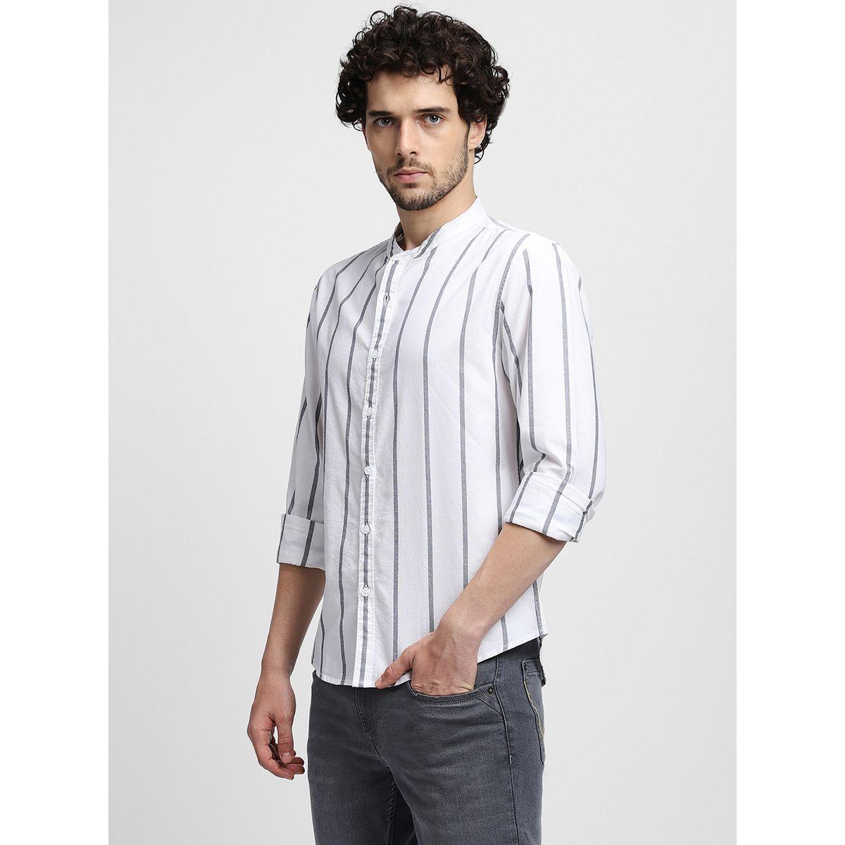 قميص مخطط بياقة ماندارين دينيس لينجو × ستايلي-men-clothing-shirts-image-2