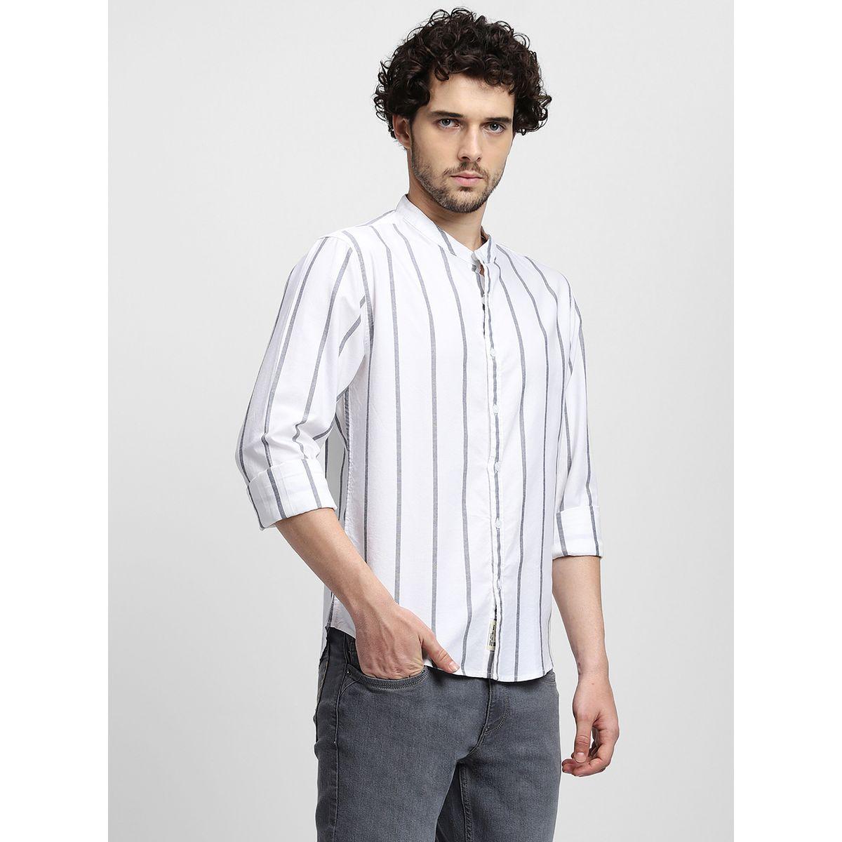 قميص مخطط بياقة ماندارين دينيس لينجو × ستايلي-men-clothing-shirts-image-3