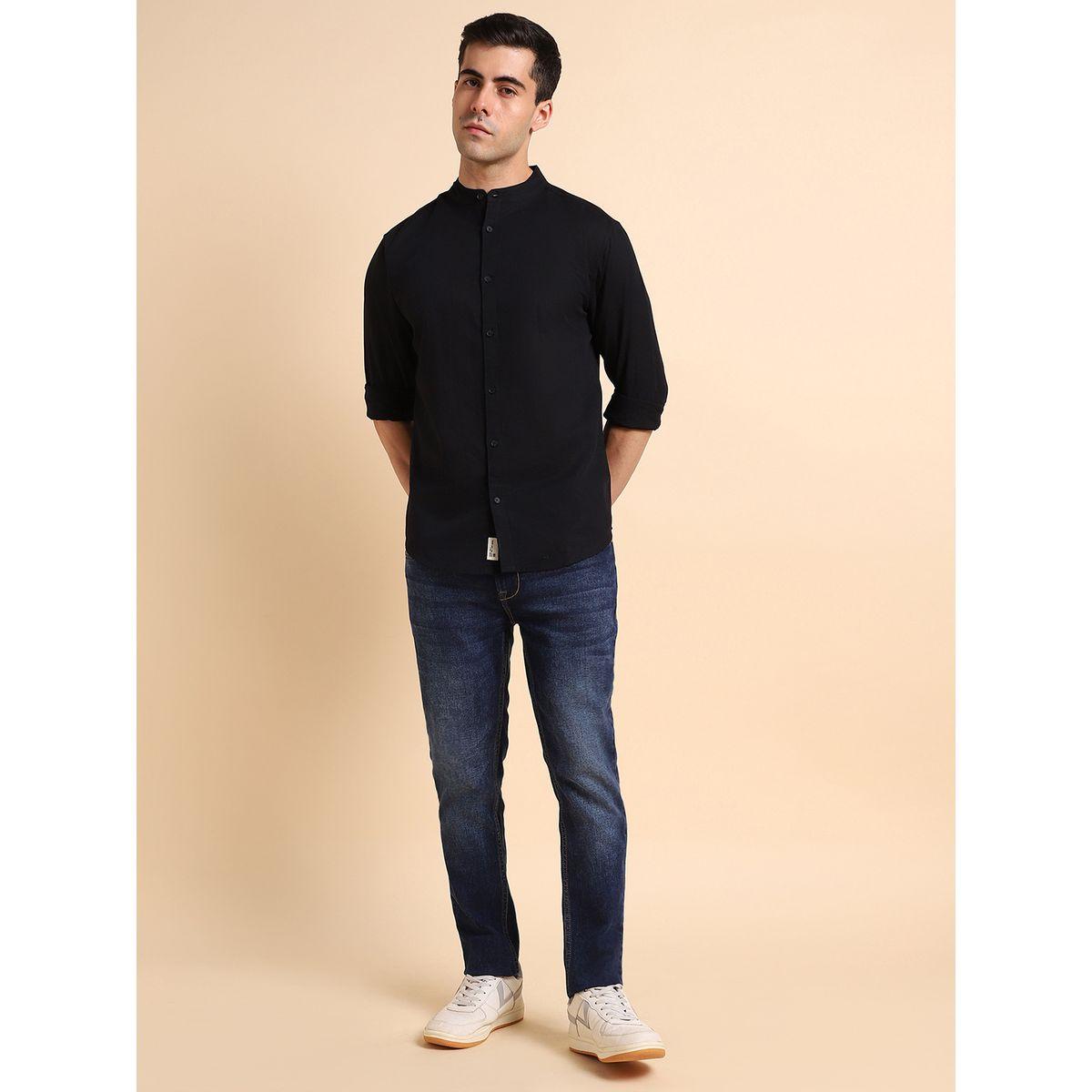 Dennis Lingo Solid Regular Fit Mandarin Collar Shirt-men-clothing-shirts-image-1