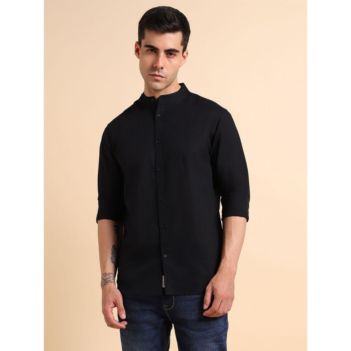 Dennis Lingo Solid Regular Fit Mandarin Collar Shirt-men-clothing-shirts-image-2