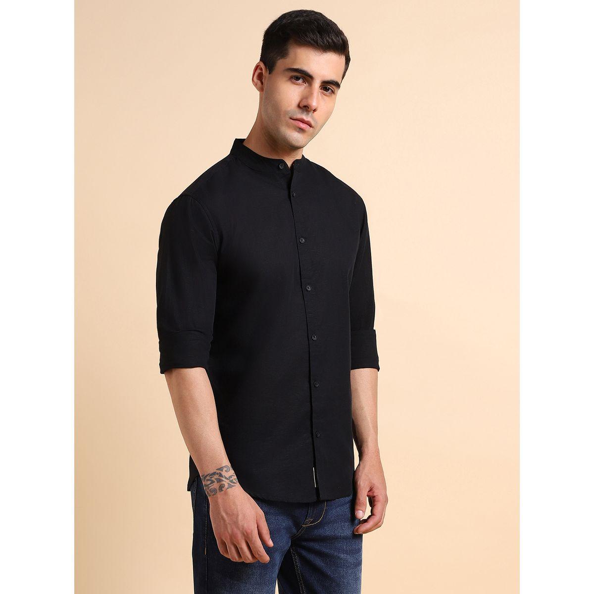 Dennis Lingo Solid Regular Fit Mandarin Collar Shirt-men-clothing-shirts-image-3