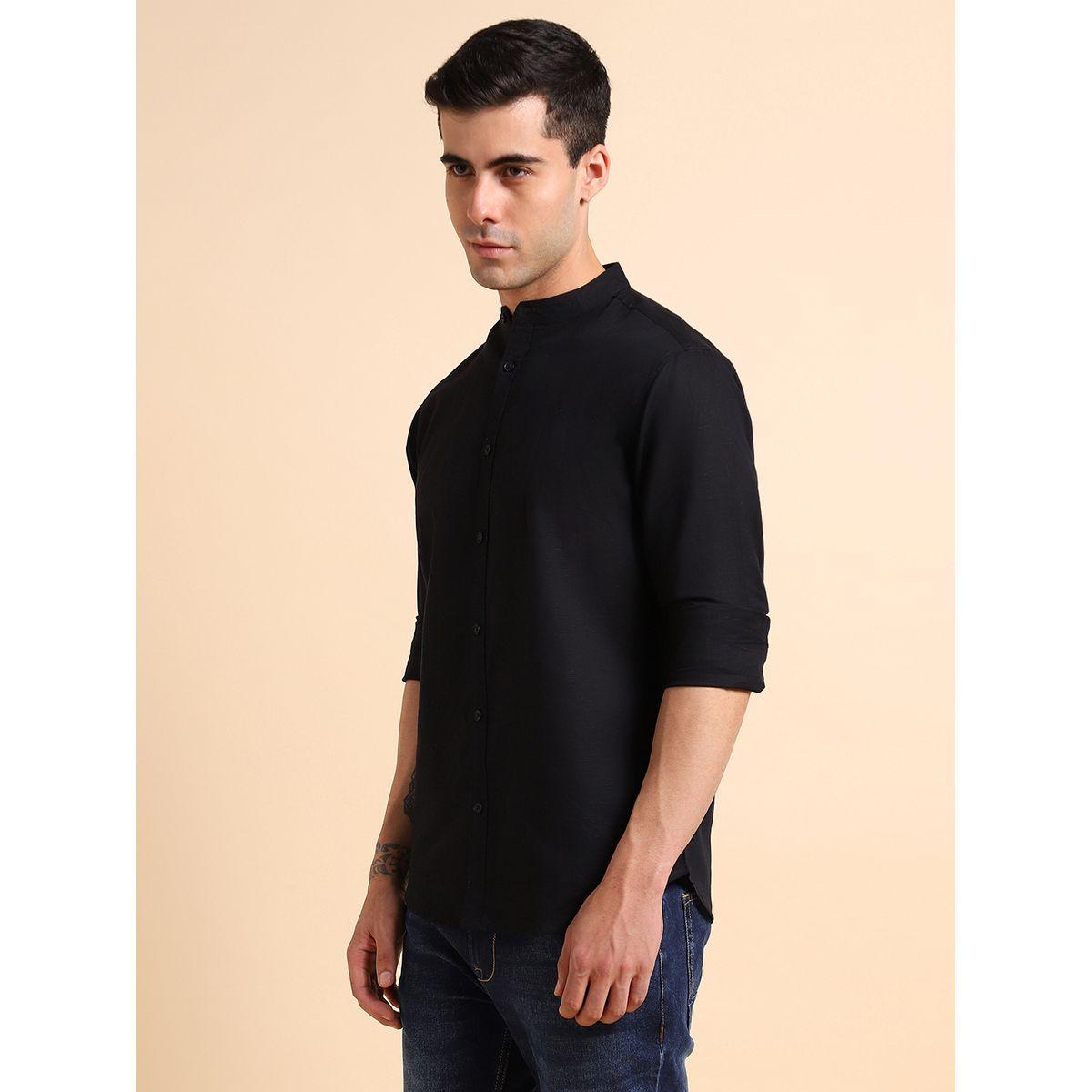 Dennis Lingo Solid Regular Fit Mandarin Collar Shirt-men-clothing-shirts-image-4
