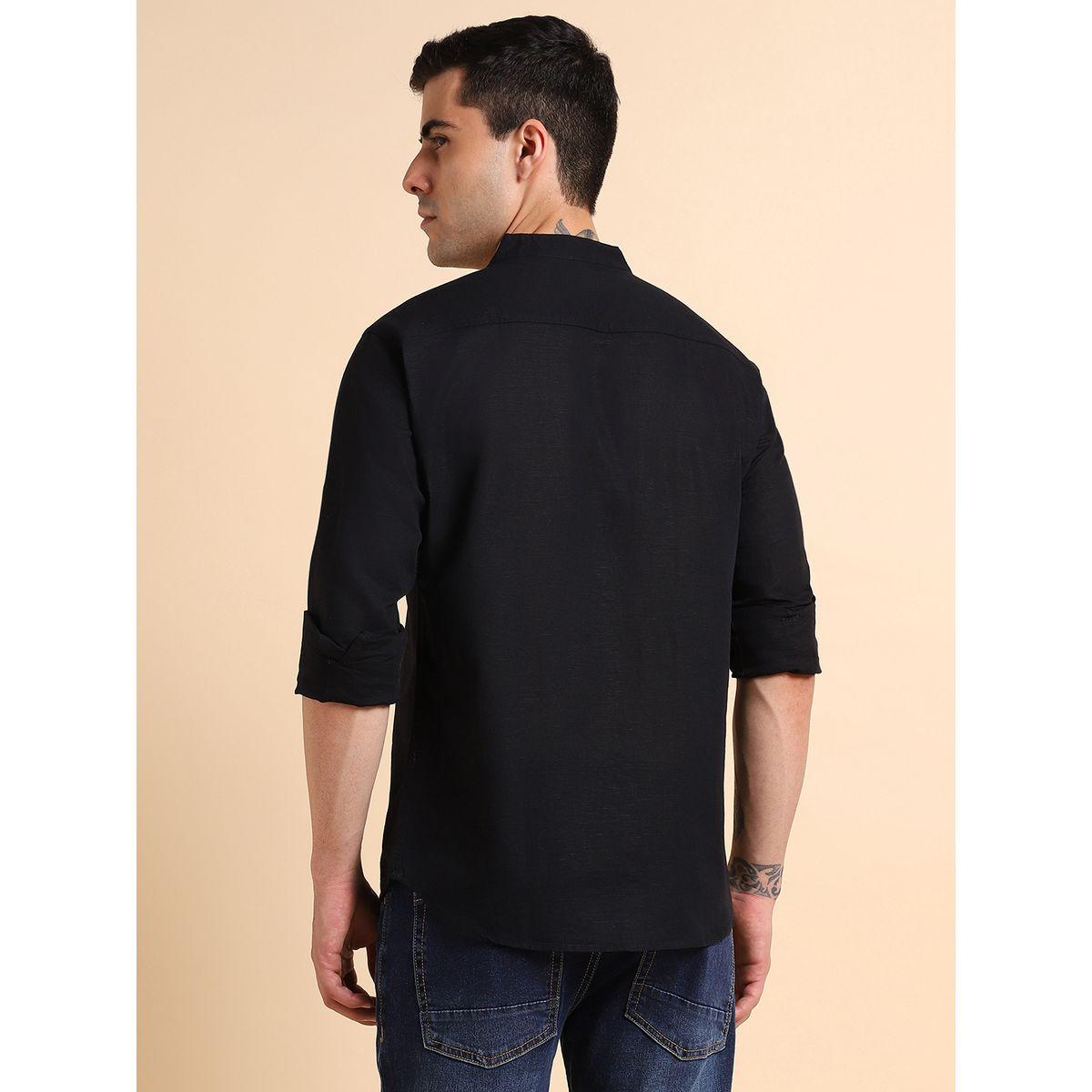Dennis Lingo Solid Regular Fit Mandarin Collar Shirt-men-clothing-shirts-image-5