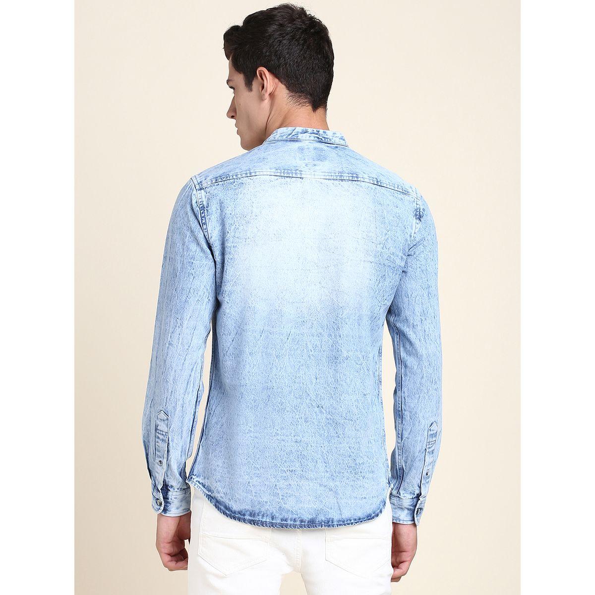 Dennis Lingo X Styli Faded Mandarin Collar Slim Fit Denim Shirt-men-clothing-shirts-image-2