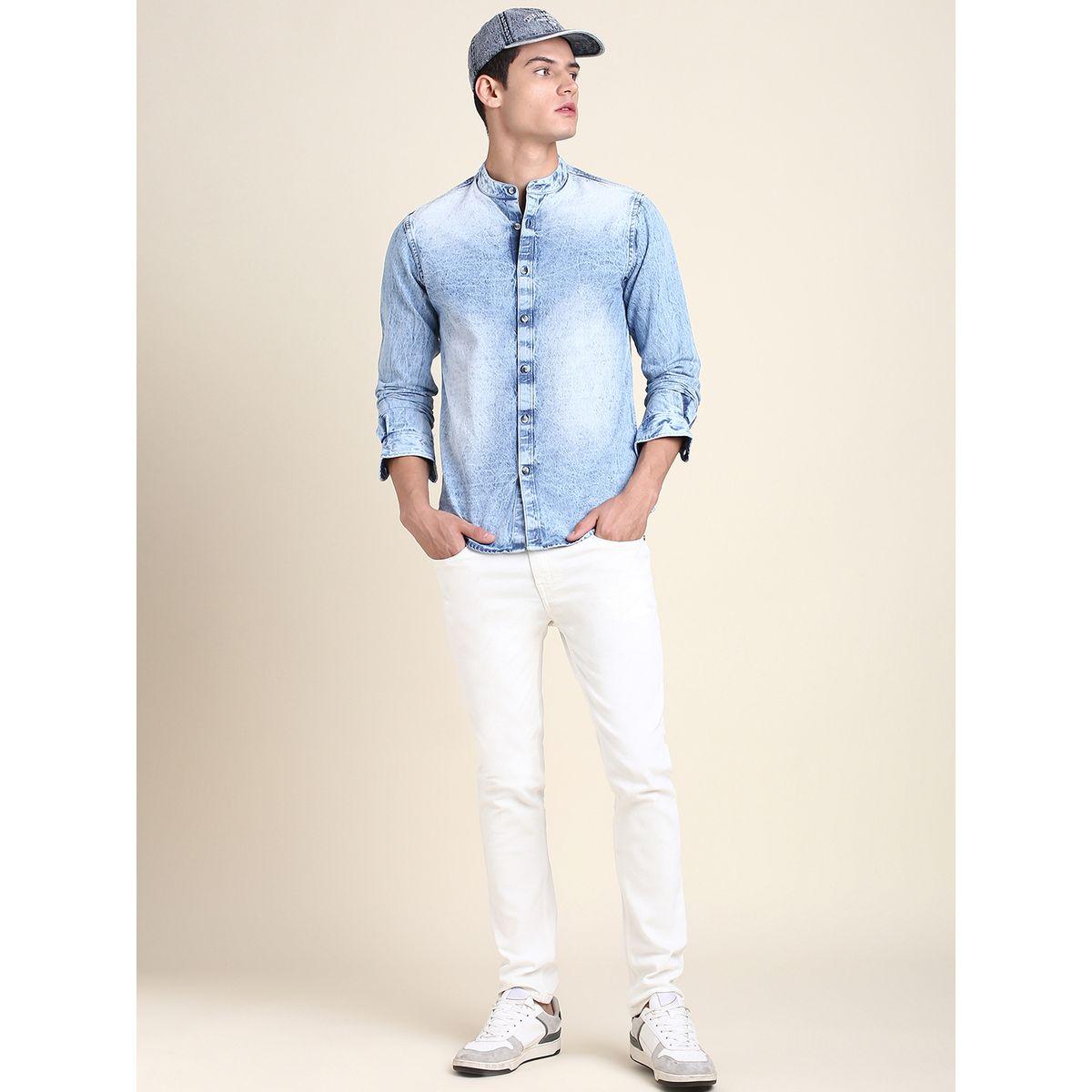 قميص دنيم بقصة سليم فت دينيس لينجو × ستايلي-men-clothing-shirts-image-4