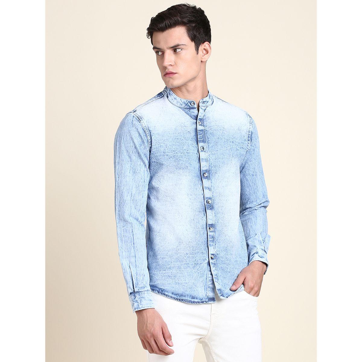 Dennis Lingo X Styli Faded Mandarin Collar Slim Fit Denim Shirt-men-clothing-shirts-image-5