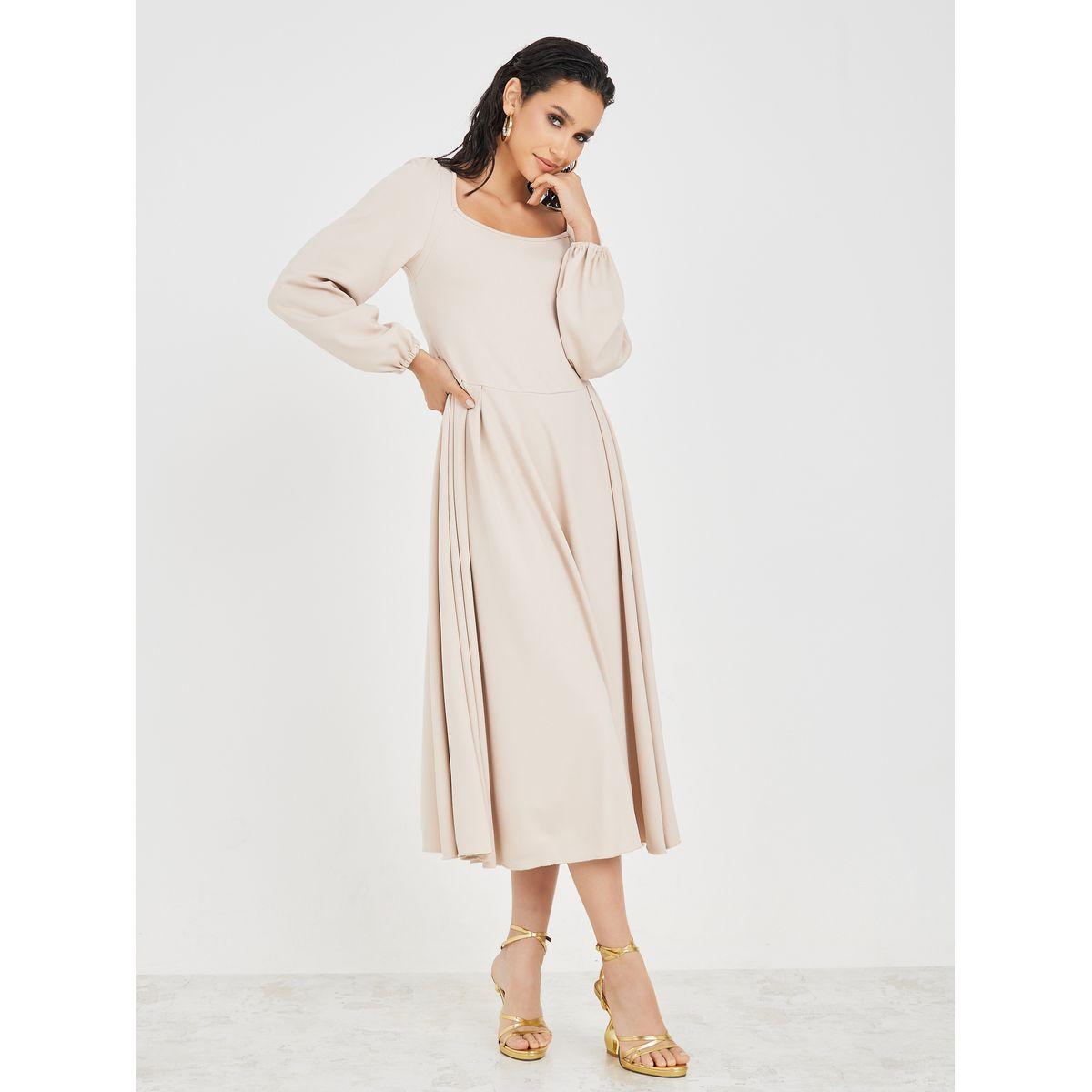 Styli Square Neck A-Line Midi Dress with Pleats-women-clothing-dresses-image-1