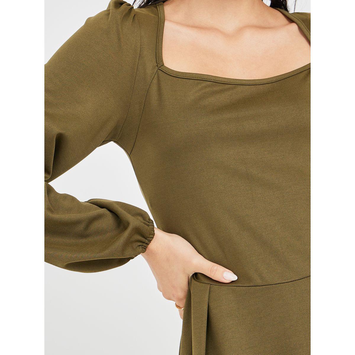 Styli Square Neck A-Line Midi Dress with Pleats-women-clothing-dresses-image-3