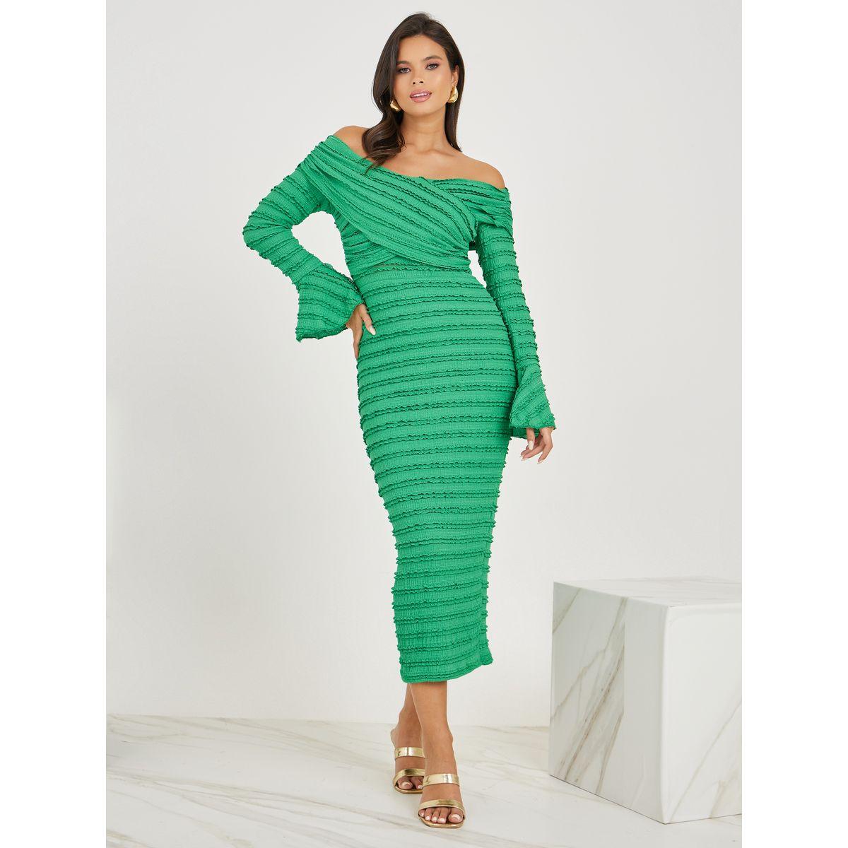 Styli Ruffled Lace Insert Off Shoulder Neck Midi Dress-women-clothing-dresses-image-1