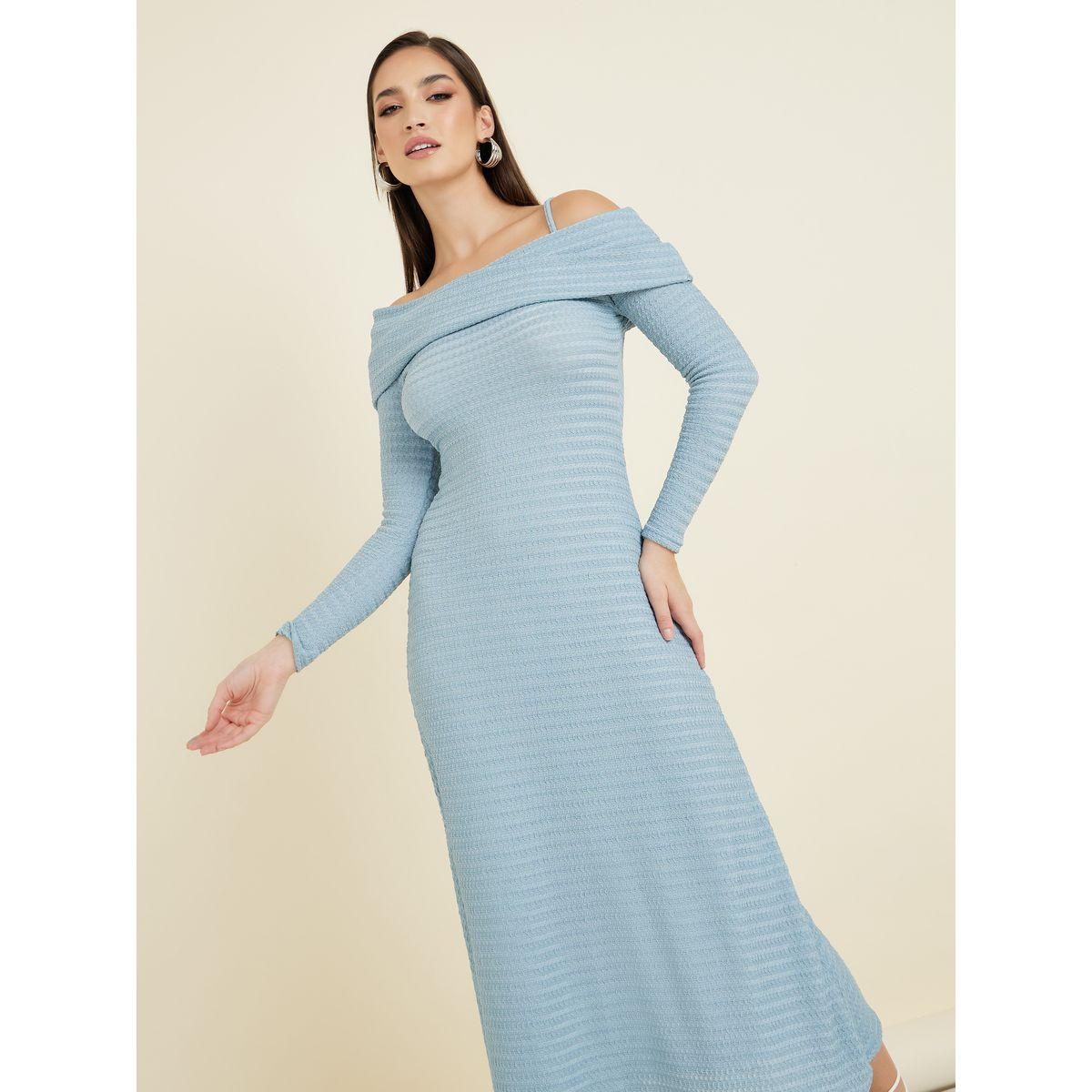 Styli Asymmetric Neck Textured A-Line Maxi Dress-women-clothing-dresses-image-3
