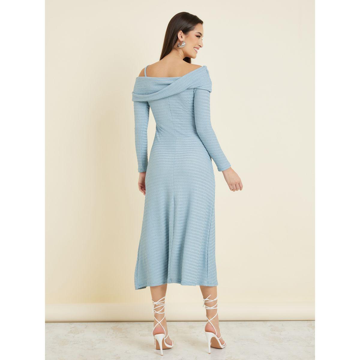 Styli Asymmetric Neck Textured A-Line Maxi Dress-women-clothing-dresses-image-5
